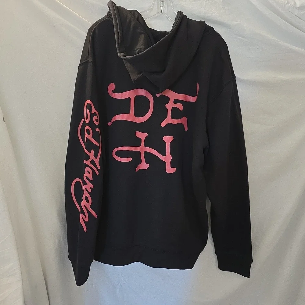 Ed Hardy "Skulls" Graphic Print  Size XL Full Zip Fleece Hoodie Black NWT - Picture 8 of 13